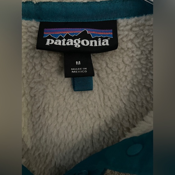 Patagonia Womens Re tool snap t fleece pullover tan/teal size M - Picture 5 of 6